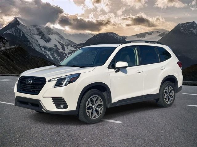 2024 Subaru Forester Premium in Crystal White Pearl — front three-quarter view
